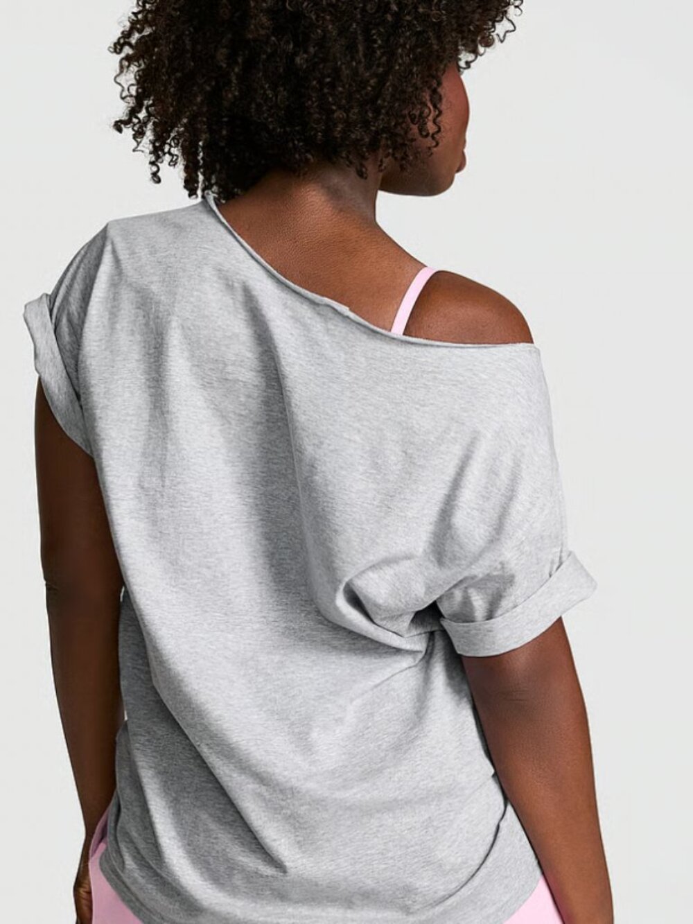 PINK Victoria's Secret Campus Cotton Off-The-Shoulder Tee - Gray XL - NWT - Picture 2 of 4